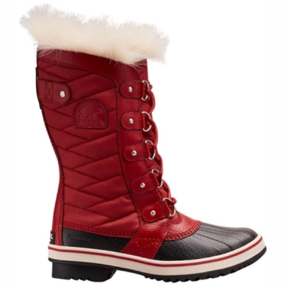 Sorel Red and Black Women's Fur-Trim Snow Boots - Picture 2 of 9